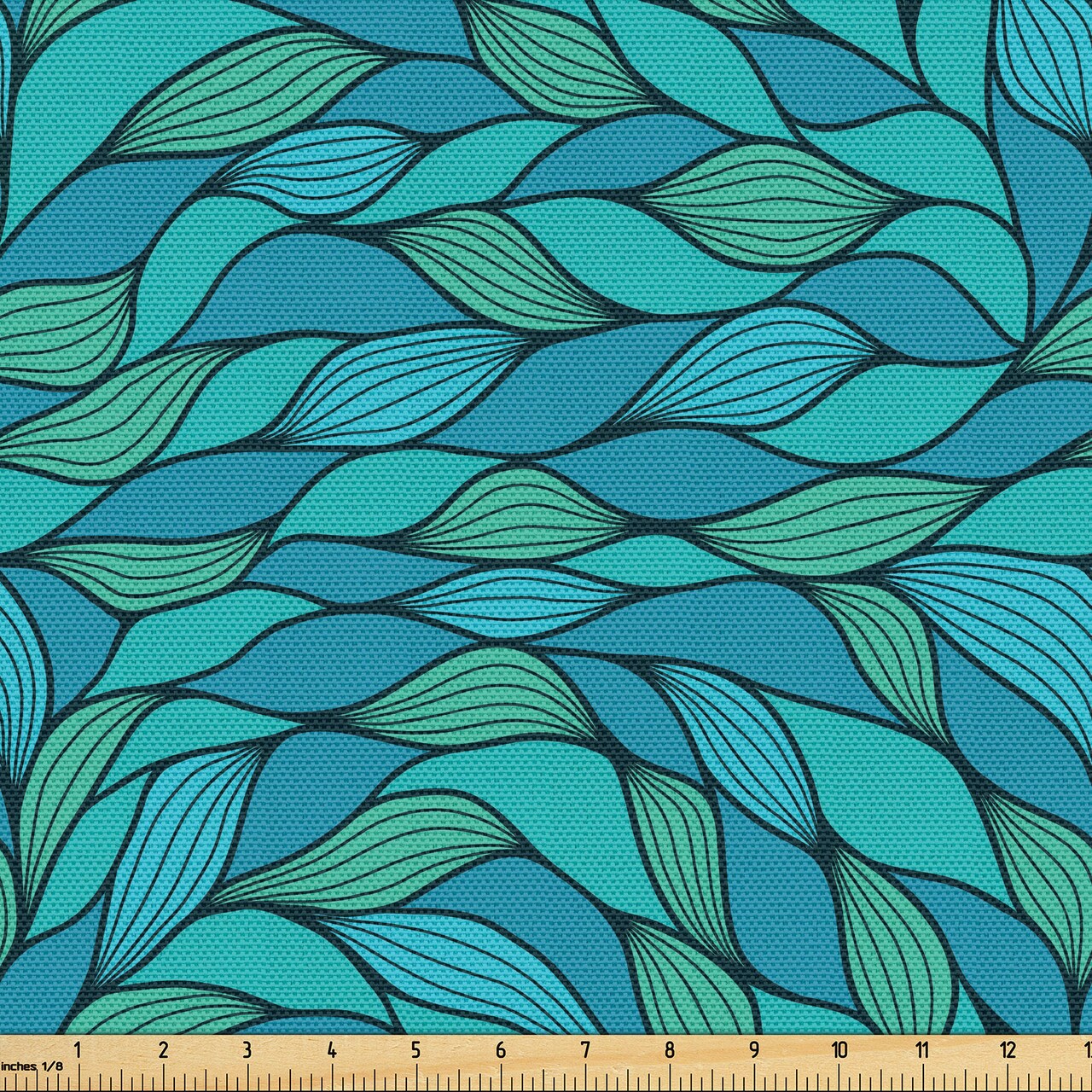Ambesonne Teal Fabric by the Yard, Abstract Wave Design with Colorful Design Ocean Themed Marine Life Pattern Print, Decorative Fabric for Upholstery and Home Accents, 3 Yards, Mint Green Blue